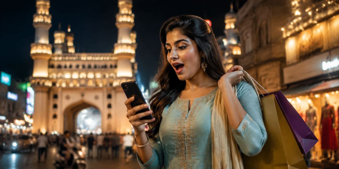 A player using mobile to buy lottery tickets near Charminar in Hyderabad