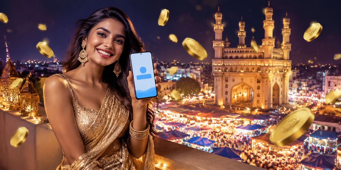 Player using mobile payment for online Andar Bahar near Hyderabad Charminar